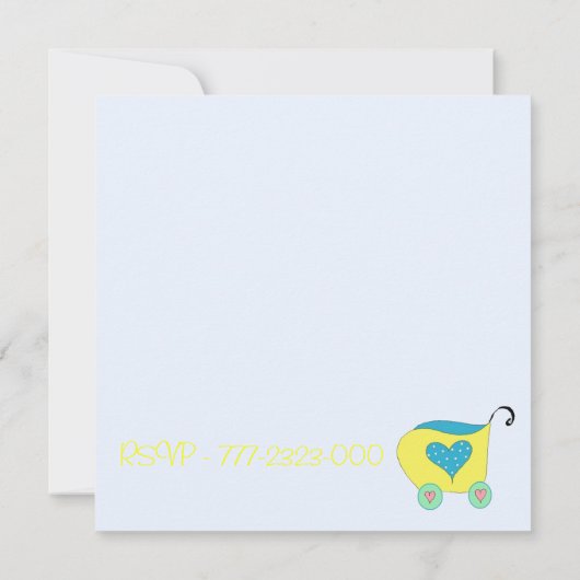 Invitation Baby shower Buggy pour bébé jaune (Dos)