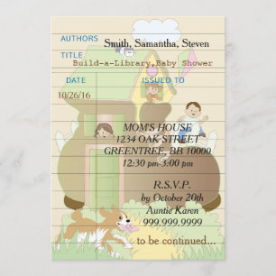Invitation baby shower "Build-a-Library" rose