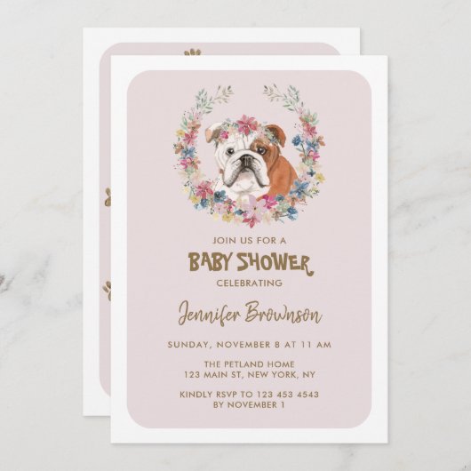 Invitation Baby shower Bulldog (Devant / Derrière)