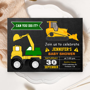 Invitation Baby Shower Bulldozer Construction