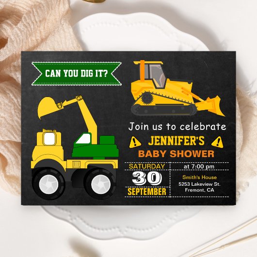 Invitation Baby Shower Bulldozer Construction