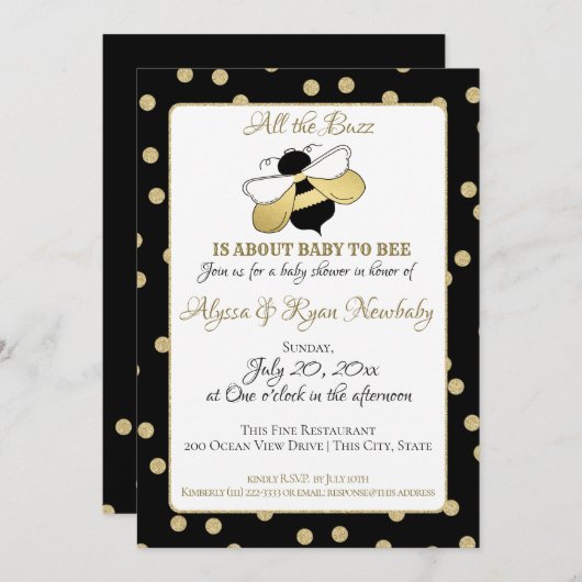 Invitation Baby shower Bumble Bee Buzz (Devant / Derrière)