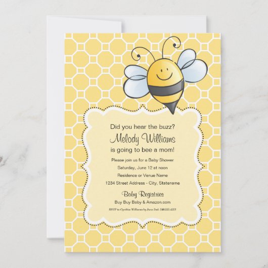 Invitation Baby shower Bumblebee jaune et noir (Devant)