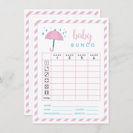 Invitation Baby shower Bunco Jeu Scorecard (Devant / Derrière)