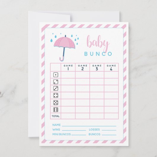 Invitation Baby shower Bunco Jeu Scorecard (Dos)