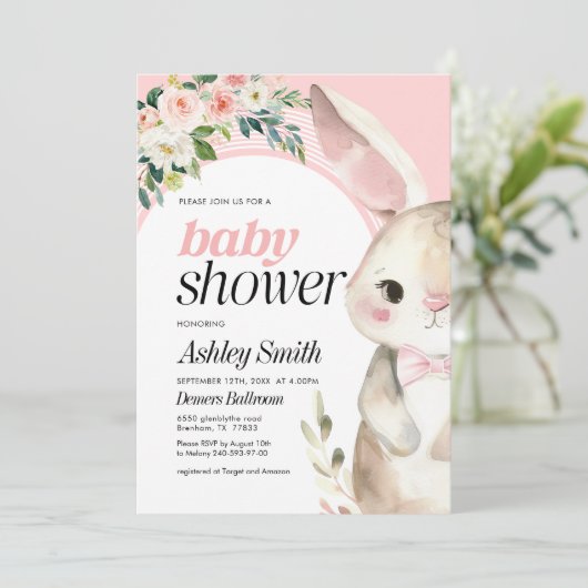 Invitation Baby shower Bunny (Debout devant)