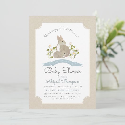 Invitation Baby shower Bunny (Debout devant)