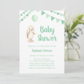 Invitation Baby shower Bunny & Balloon Vert (Debout devant)