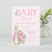 Invitation Baby shower Bunny Beatrix Potter Rose (Debout devant)
