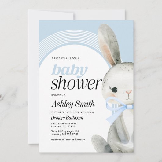 Invitation Baby shower Bunny bleu (Devant)
