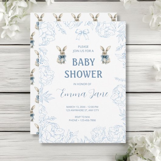 Invitation Baby shower Bunny bleu
