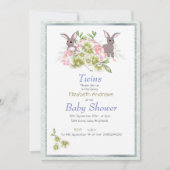 Invitation Baby shower Bunny Floral Twins Mint (Devant)