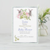 Invitation Baby shower Bunny Floral Twins Mint (Debout devant)