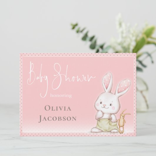 Invitation Baby shower Bunny mignon (Debout devant)
