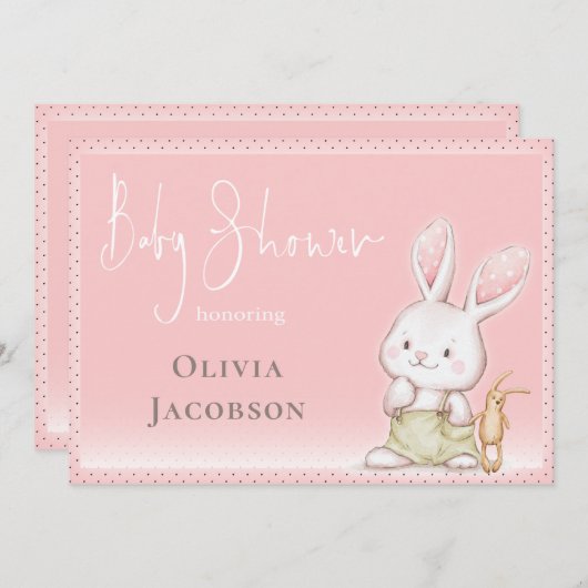 Invitation Baby shower Bunny mignon (Devant / Derrière)