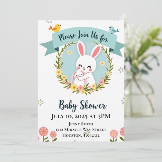 Invitation Baby shower Bunny mignon (Debout devant)