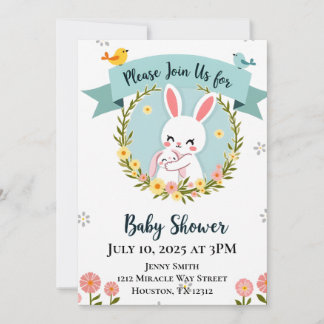 Invitation Baby shower Bunny mignon