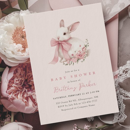 Invitation Baby shower Bunny Pink Bow