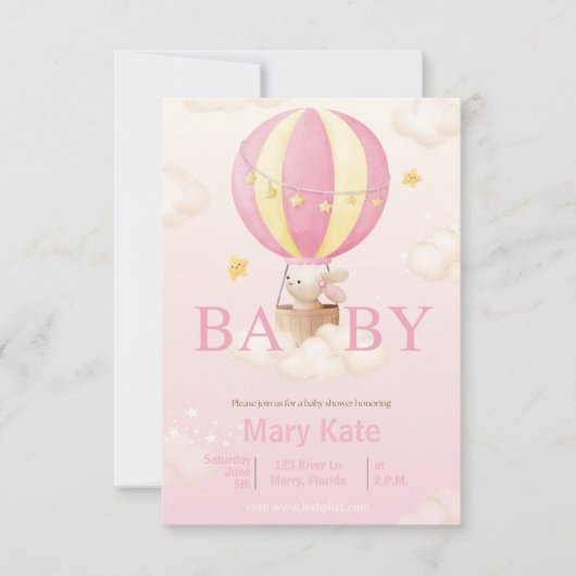 Invitation Baby shower Bunny rose (Devant)
