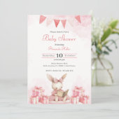 Invitation Baby shower Bunny Rose (Debout devant)