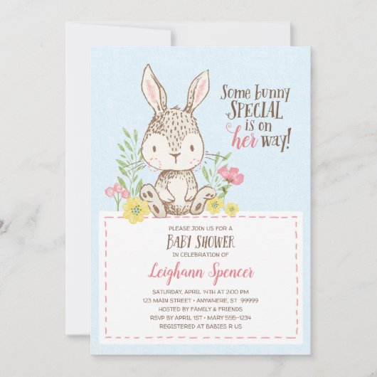 Invitation Baby shower Bunny Spring (Devant)