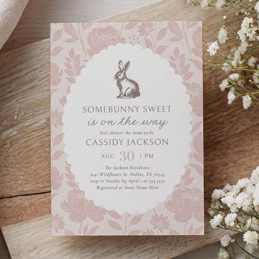 Invitation Baby shower Bunny vintage Spring