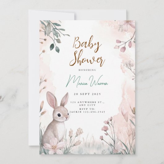 Invitation Baby shower Bunny Woodland (Devant)