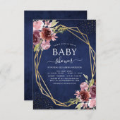 Invitation Baby shower Burgundy Marine Bleu Géométrique Flora (Devant / Derrière)