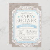 Invitation Baby shower Burlap Blue & Lace (Devant / Derrière)