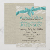 Invitation Baby shower Burlap et dentelle (Devant / Derrière)