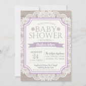 Invitation Baby shower Burlap Purple & Lace (Devant)