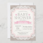 Invitation Baby shower Burlap Rose et dentelle (Devant)