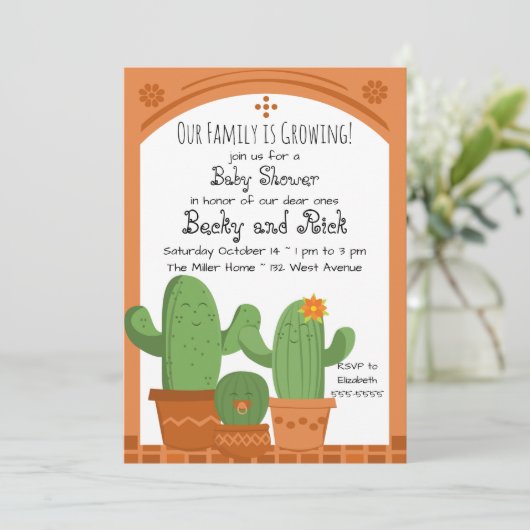Invitation Baby shower Cactus (Debout devant)
