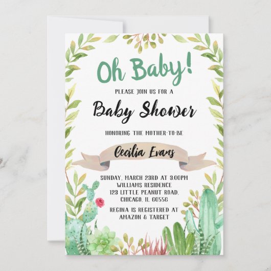 Invitation Baby shower Cactus (Devant)