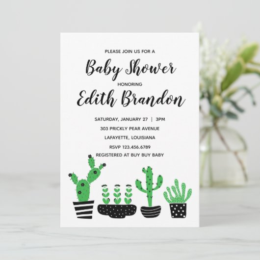Invitation Baby shower Cactus (Debout devant)