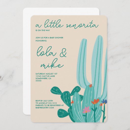 INVITATION BABY SHOWER CACTUS (Devant / Derrière)