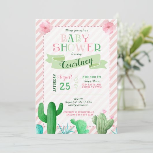 Invitation Baby shower Cactus (Debout devant)