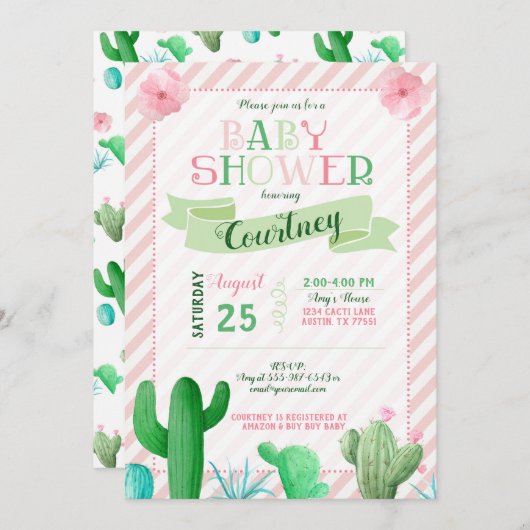 Invitation Baby shower Cactus (Devant / Derrière)