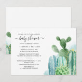 Invitation Baby shower Cactus Botanique Aquarelle Couples (Devant / Derrière)
