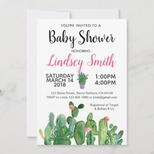 Invitation baby shower Cactus-Cactus (Devant)