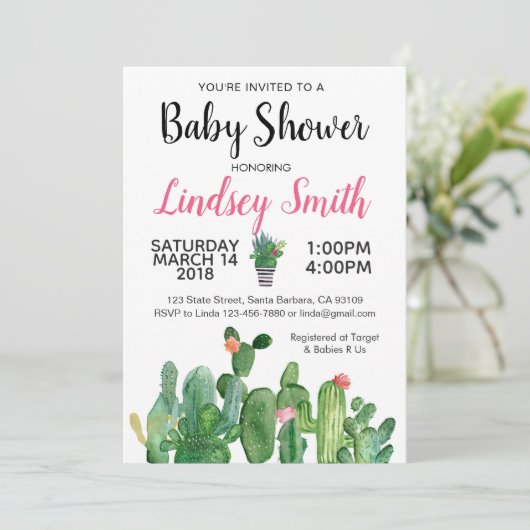 Invitation baby shower Cactus-Cactus (Debout devant)