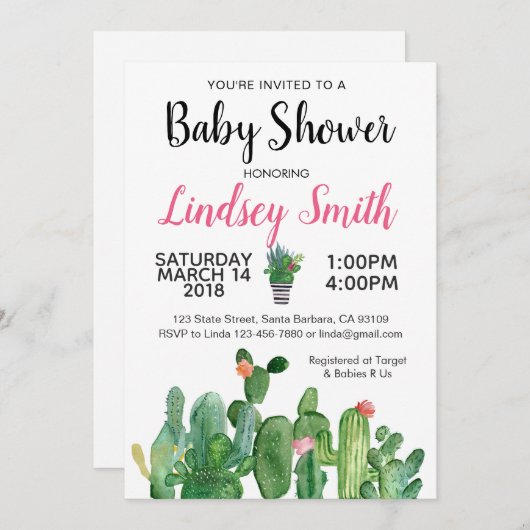 Invitation baby shower Cactus-Cactus (Devant / Derrière)