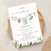 Invitation Baby shower Cactus Cowboy Cute Blue Clothesline