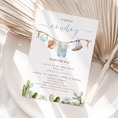 Invitation Baby shower Cactus Cowboy Cute Blue Clothesline