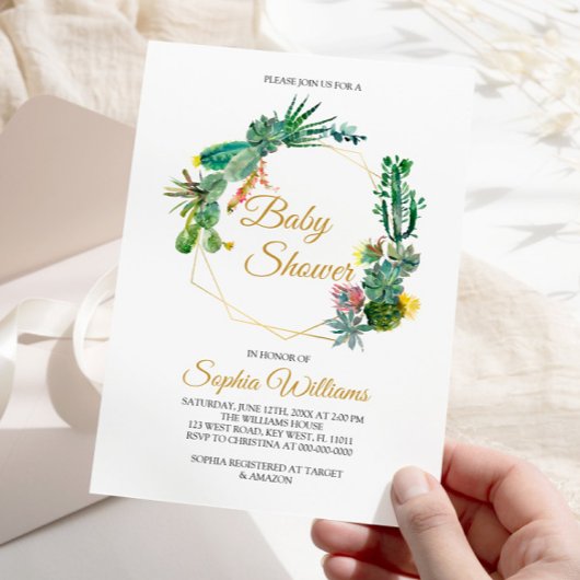 Invitation Baby shower cactus et fleurs