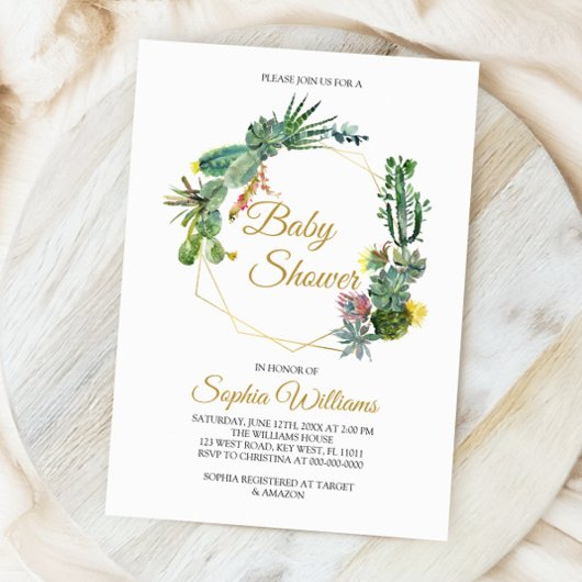 Invitation Baby shower cactus et fleurs