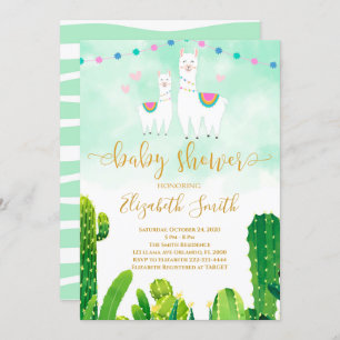 Invitation Baby shower Cactus Llama