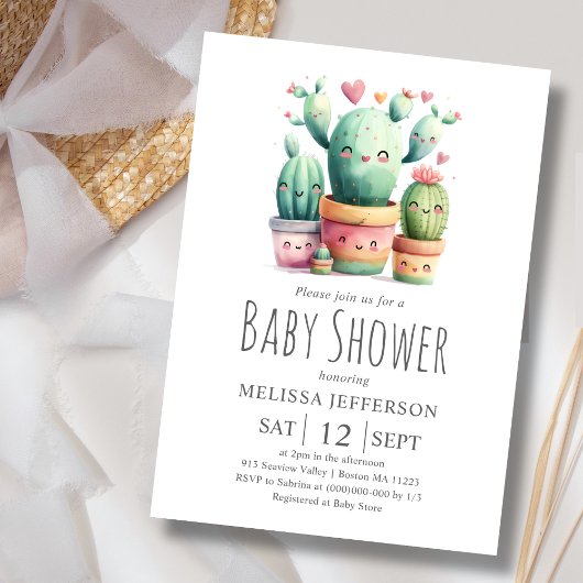 Invitation Baby shower Cactus mignon