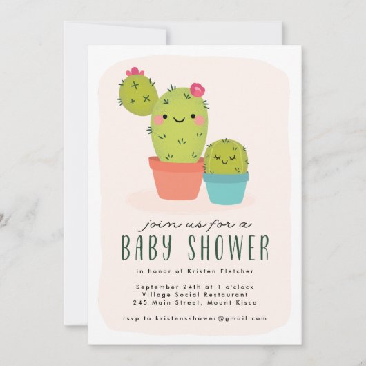 Invitation Baby shower Cactus mignon (Devant)