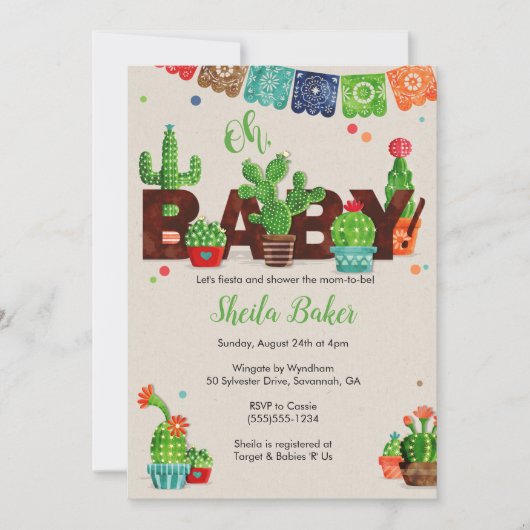 Invitation Baby shower Cactus | Thème Cactus (Devant)